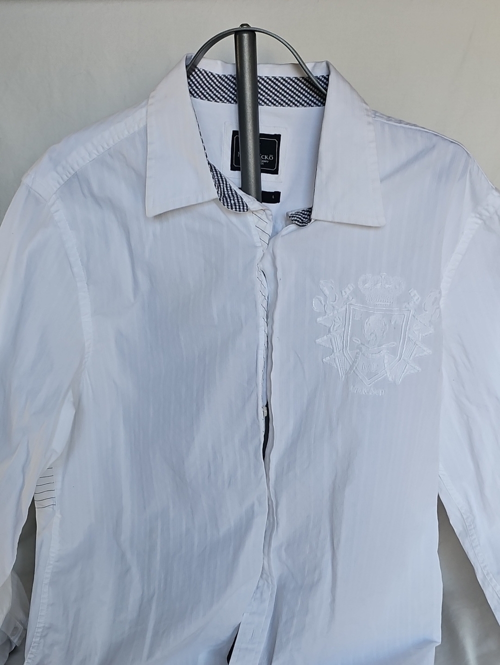 Marc Ecko No72 Times Square White Embroidered Button-Up Long Sleve Shirt